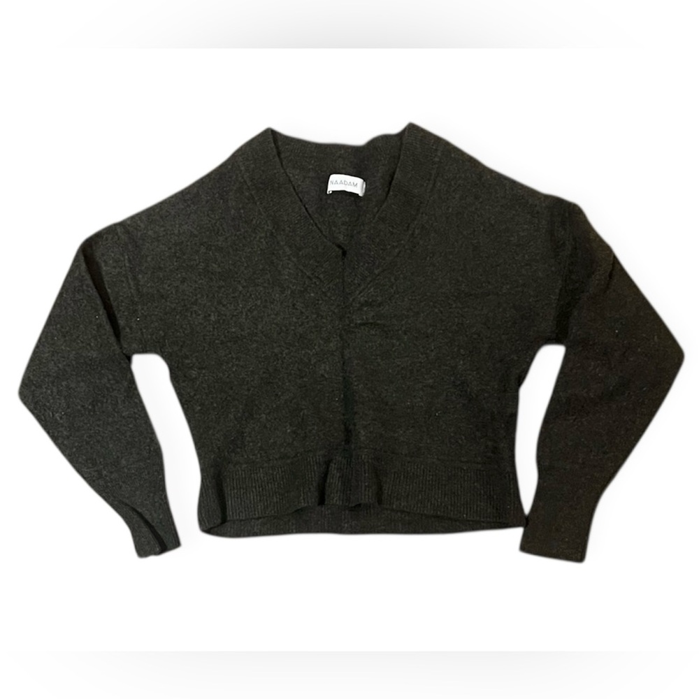 NAADAM Dark Green Cropped V-Neck Sweater XS